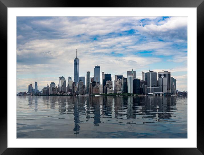 Panorama of Manhattan with calm artificial water Framed Mounted Print by Steve Heap