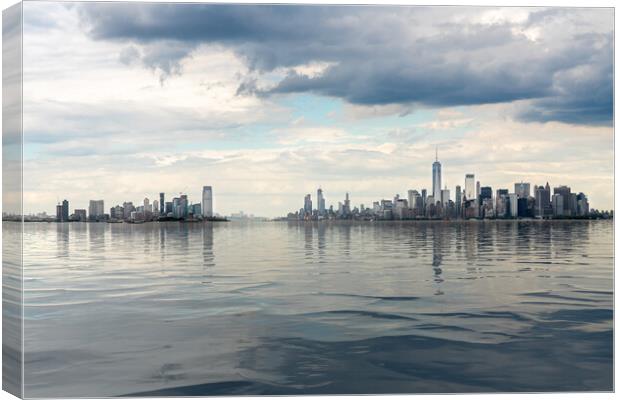 Panorama of Manhattan and Jersey City with artificial water Canvas Print by Steve Heap