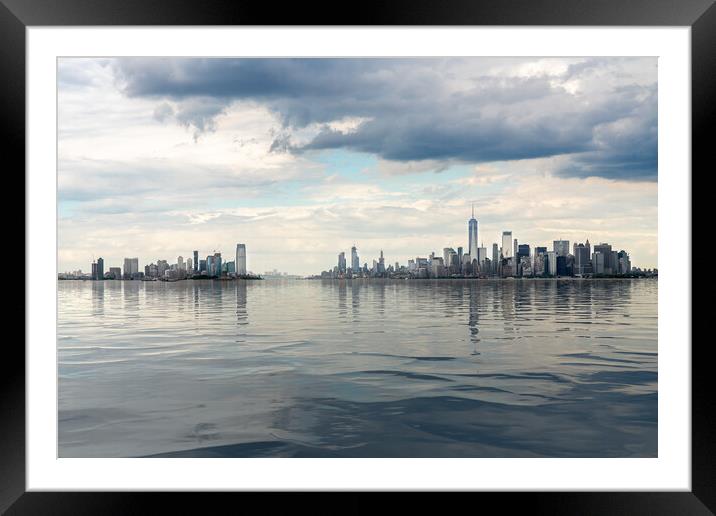 Panorama of Manhattan and Jersey City with artificial water Framed Mounted Print by Steve Heap