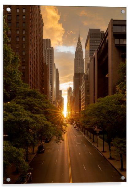 Manhattanhenge when the sun sets along 42nd street in NY Acrylic by Steve Heap
