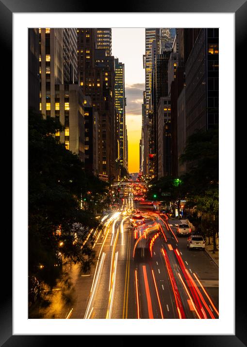 Manhattanhenge when the sun sets along 42nd street in NY Framed Mounted Print by Steve Heap
