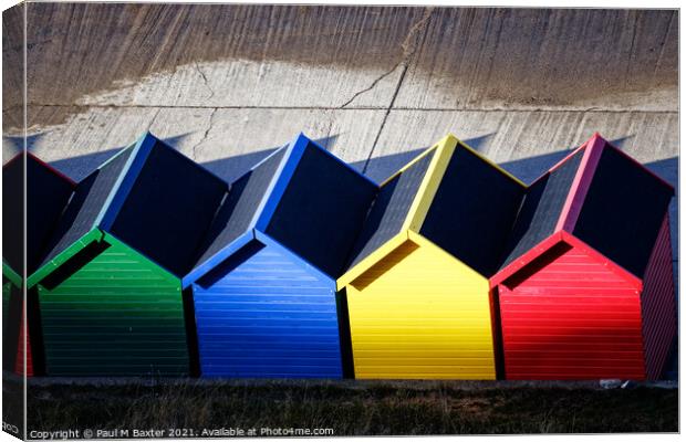Whitby Beach Huts in Sun and Shadow  Canvas Print by Paul M Baxter