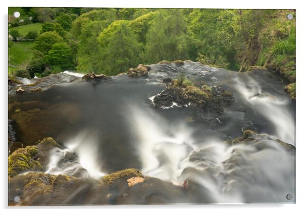 Blurred motion stream falls from top of waterfall of Pistyll Rha Acrylic by Steve Heap