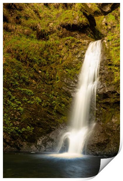 Small cascade in waterfall of Pistyll Rhaeadr in Wales Print by Steve Heap