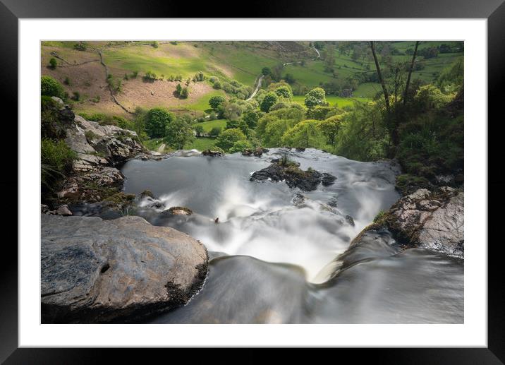 Blurred motion stream falls from top of waterfall of Pistyll Rha Framed Mounted Print by Steve Heap