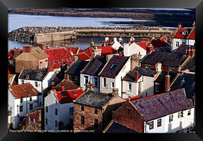 Staithes Rooftops Framed Print by Paul M Baxter