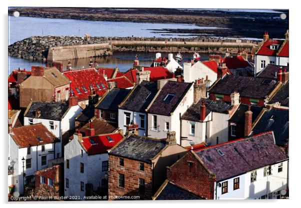 Staithes Rooftops Acrylic by Paul M Baxter
