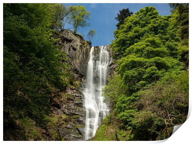 High waterfall of Pistyll Rhaeadr in Wales Print by Steve Heap