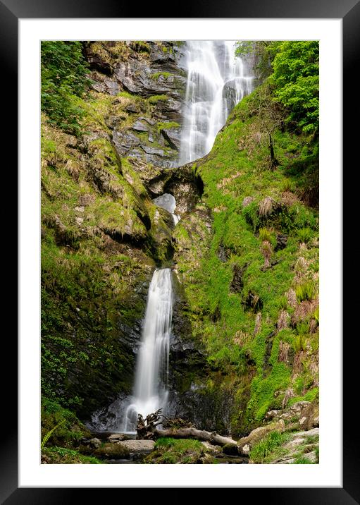 High waterfall of Pistyll Rhaeadr in Wales Framed Mounted Print by Steve Heap