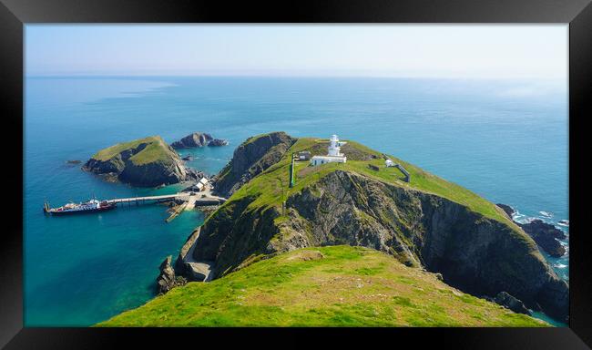 Tourists land from MS Oldenburg on Lundy Island in Devon Framed Print by Steve Heap