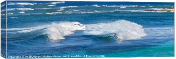 Dual wave surf in the pacific ocean, Hawaii Canvas Print by PhotOvation-Akshay Thaker