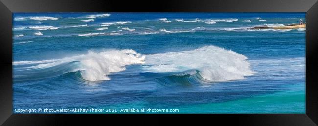 Dual wave surf in the pacific ocean, Hawaii Framed Print by PhotOvation-Akshay Thaker