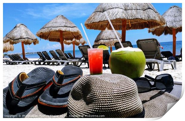 Tropical paradise relaxing vacation view with sun, sand, beach and drinks. Print by PhotOvation-Akshay Thaker