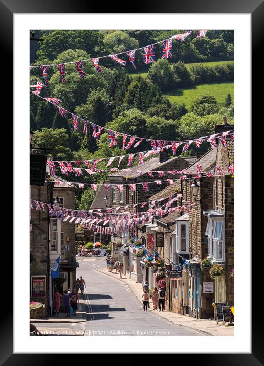 Union Jack Flags bunting flying at Pateley Bridge  Framed Mounted Print by Chris Warren