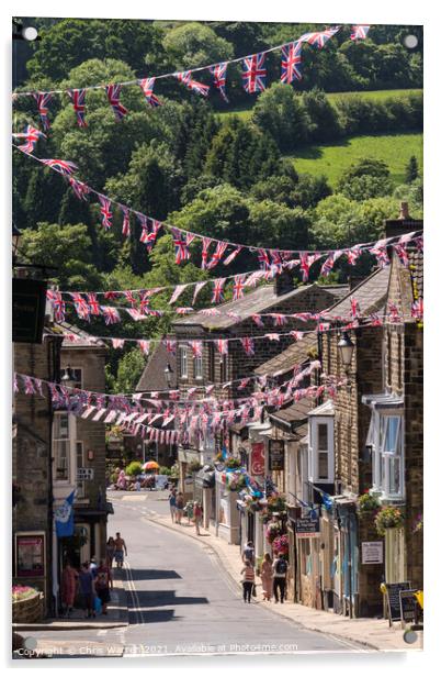 Union Jack Flags bunting flying at Pateley Bridge  Acrylic by Chris Warren