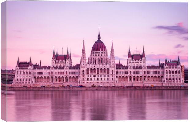 Hungarian Parliament Building at dusk Canvas Print by Jason Wells