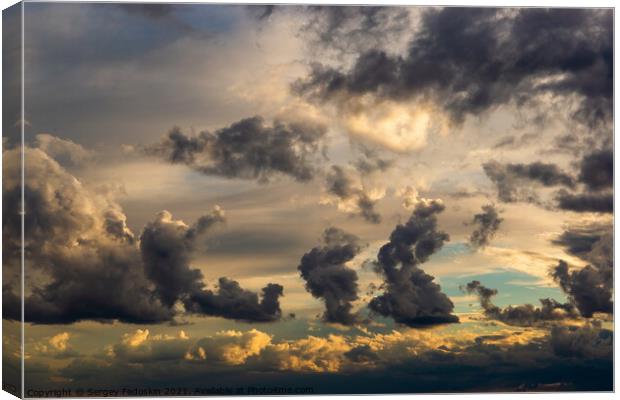 Dramatic sunset sky over ocean. Evening time. Canvas Print by Sergey Fedoskin