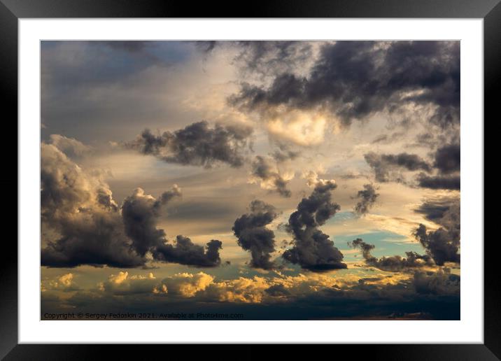 Dramatic sunset sky over ocean. Evening time. Framed Mounted Print by Sergey Fedoskin