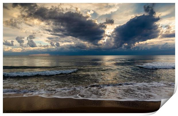 Coast of a sea and dramatic sky. Evening time.  Print by Sergey Fedoskin