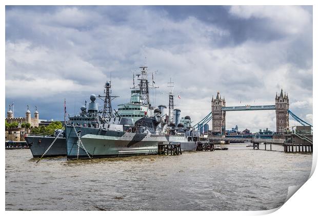 HMS Belfast in London Print by Jason Wells
