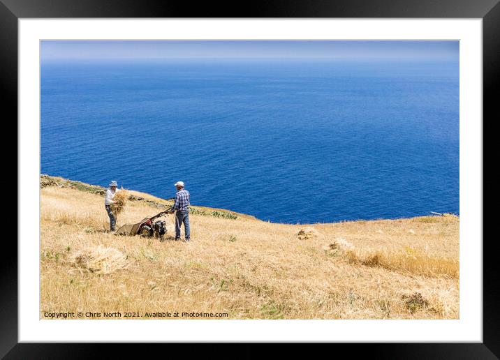 Folegandros hill farmers. Framed Mounted Print by Chris North