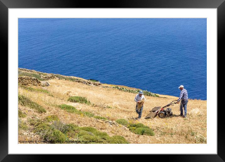 Hillside farmers, Folegandros. Framed Mounted Print by Chris North
