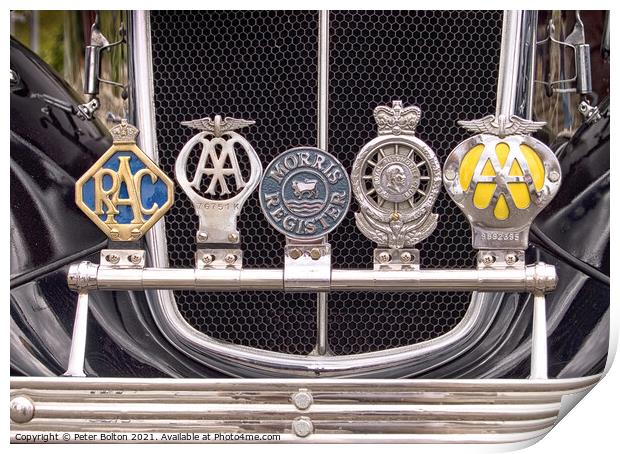 Classic car  badge bar on Morris vintage car. Print by Peter Bolton
