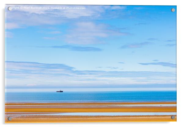 Sea sand and big sky on Anglesey coast Acrylic by Pearl Bucknall