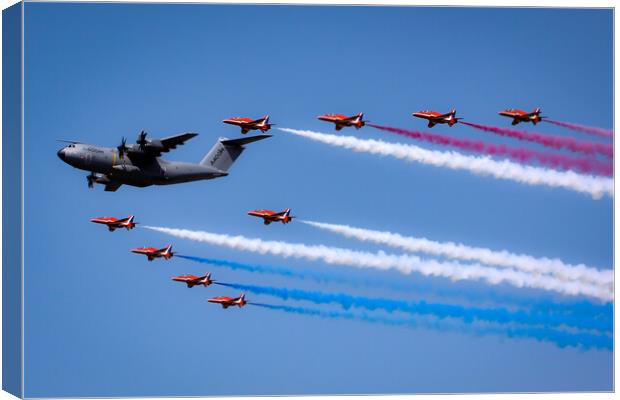 Red Arrows and A400M Canvas Print by J Biggadike