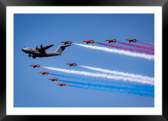 Red Arrows and A400M Framed Mounted Print by J Biggadike