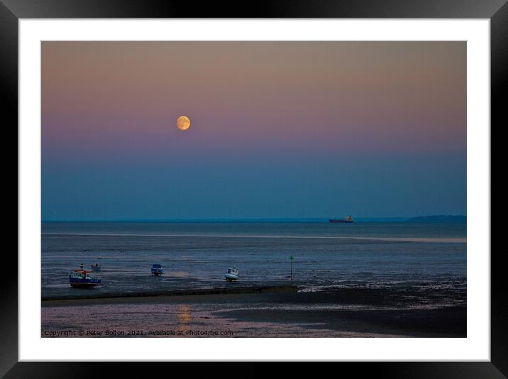 Full moon over the beach at Thorpe Bay, Southend on Sea, Essex, UK. Framed Mounted Print by Peter Bolton