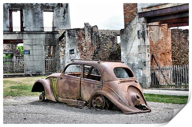 Vintage Car set in Ruins  Print by Jacqui Farrell