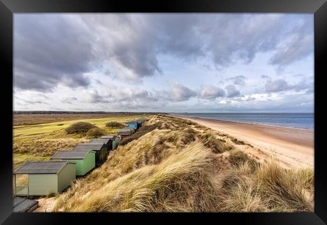 Brancaster beach and beach huts Framed Print by Gary Pearson