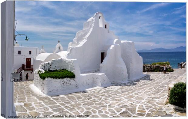 The Church of Panagia Paraportiani in Mykonos. Canvas Print by Chris North