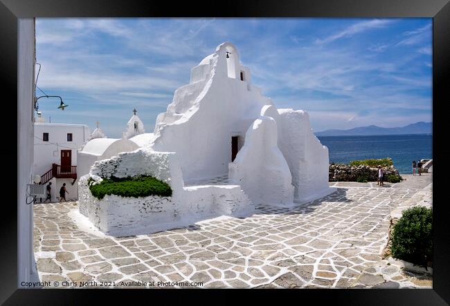 The Church of Panagia Paraportiani in Mykonos. Framed Print by Chris North
