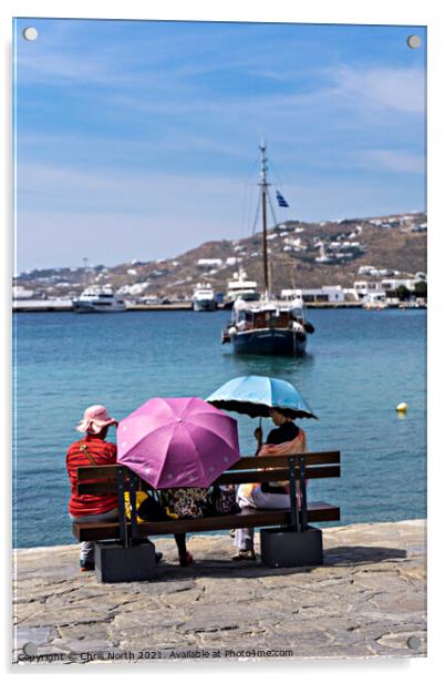 Mykonos harbour. Acrylic by Chris North