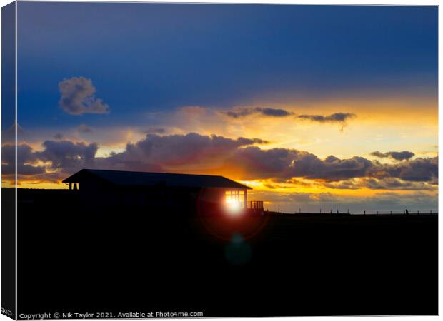Sunset at the Bude cricket club. Canvas Print by Nik Taylor