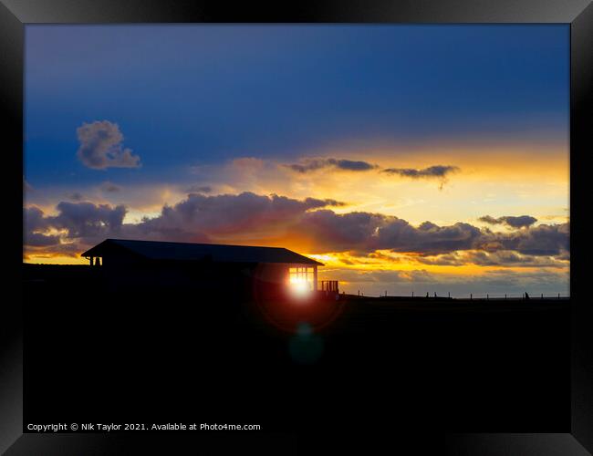 Sunset at the Bude cricket club. Framed Print by Nik Taylor