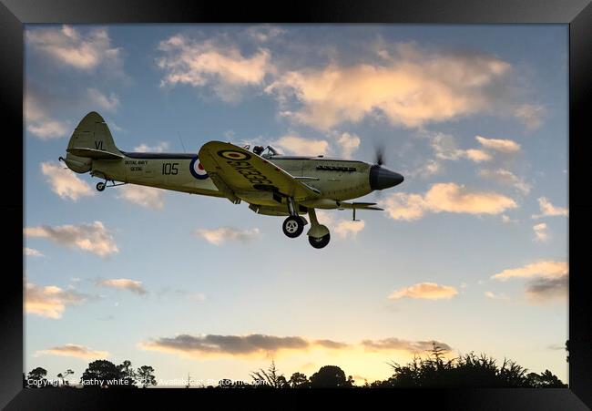 Spitfire, flying airplane,flying spitfire,  Framed Print by kathy white
