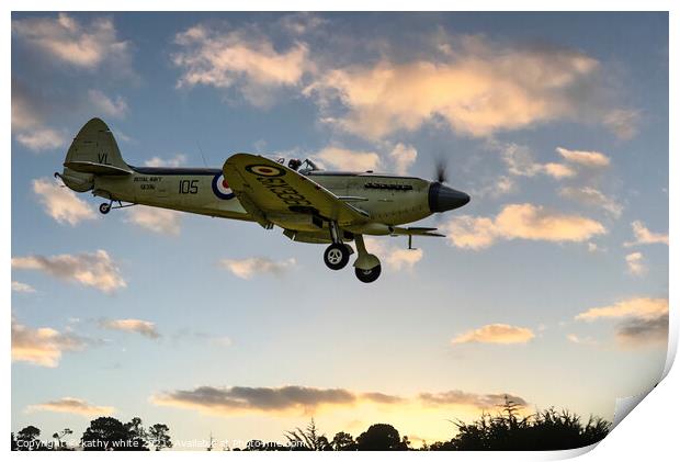 Spitfire, flying airplane,flying spitfire,  Print by kathy white