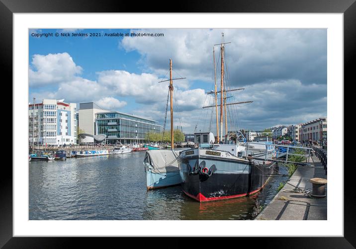 Bristol Floating Harbour Moored boats Offices  Framed Mounted Print by Nick Jenkins