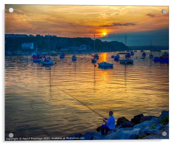 Fishing at Sunset, Brixham Harbour Acrylic by Paul F Prestidge