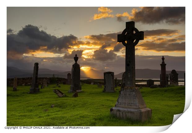 Sunset over a graveyard on the Isle of Skye 310 Print by PHILIP CHALK