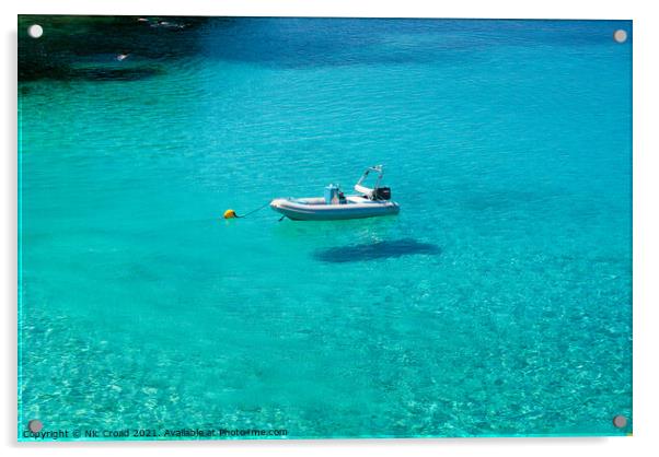 Boat floating on crystal clear water Acrylic by Nic Croad