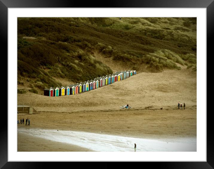 Colourful Beach huts on Saunton Sands  Framed Mounted Print by graham young