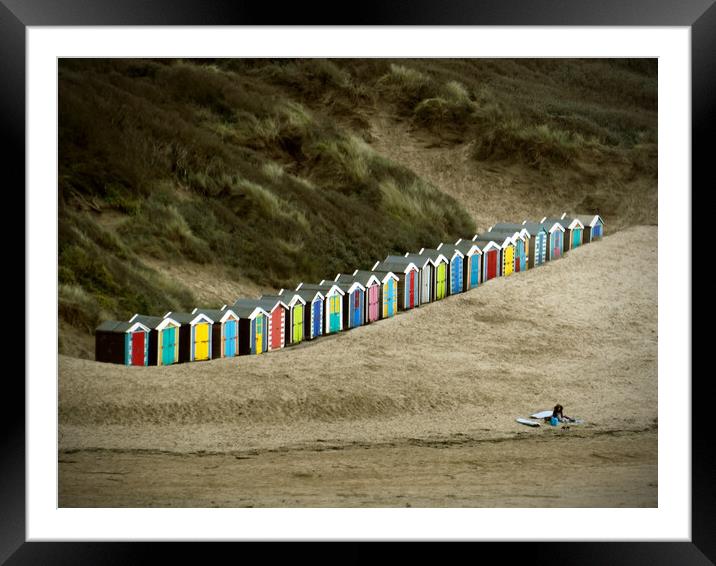 Colourful Beach huts at Saunton Framed Mounted Print by graham young
