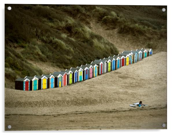 Colourful Beach huts at Saunton Acrylic by graham young