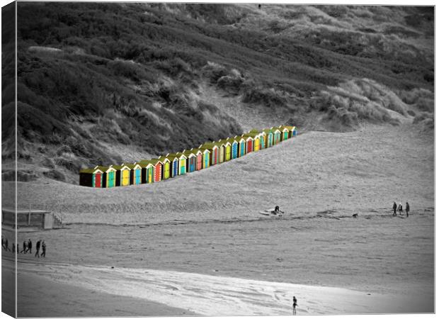 Vibrant Beach Huts at Saunton Sands Canvas Print by graham young