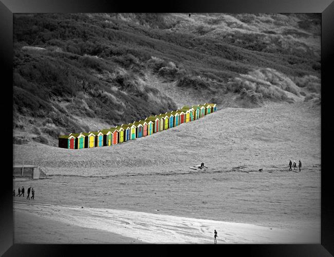 Vibrant Beach Huts at Saunton Sands Framed Print by graham young