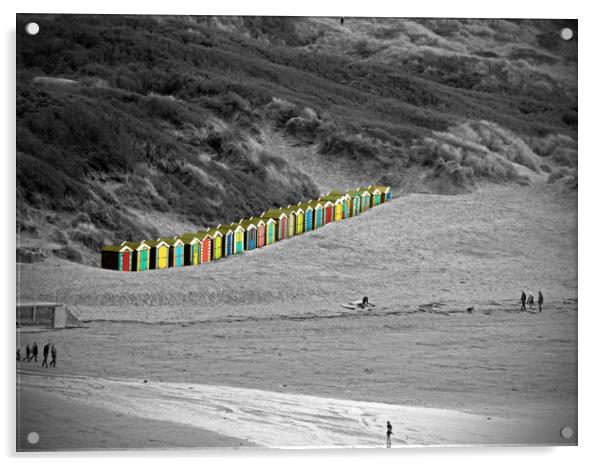 Vibrant Beach Huts at Saunton Sands Acrylic by graham young